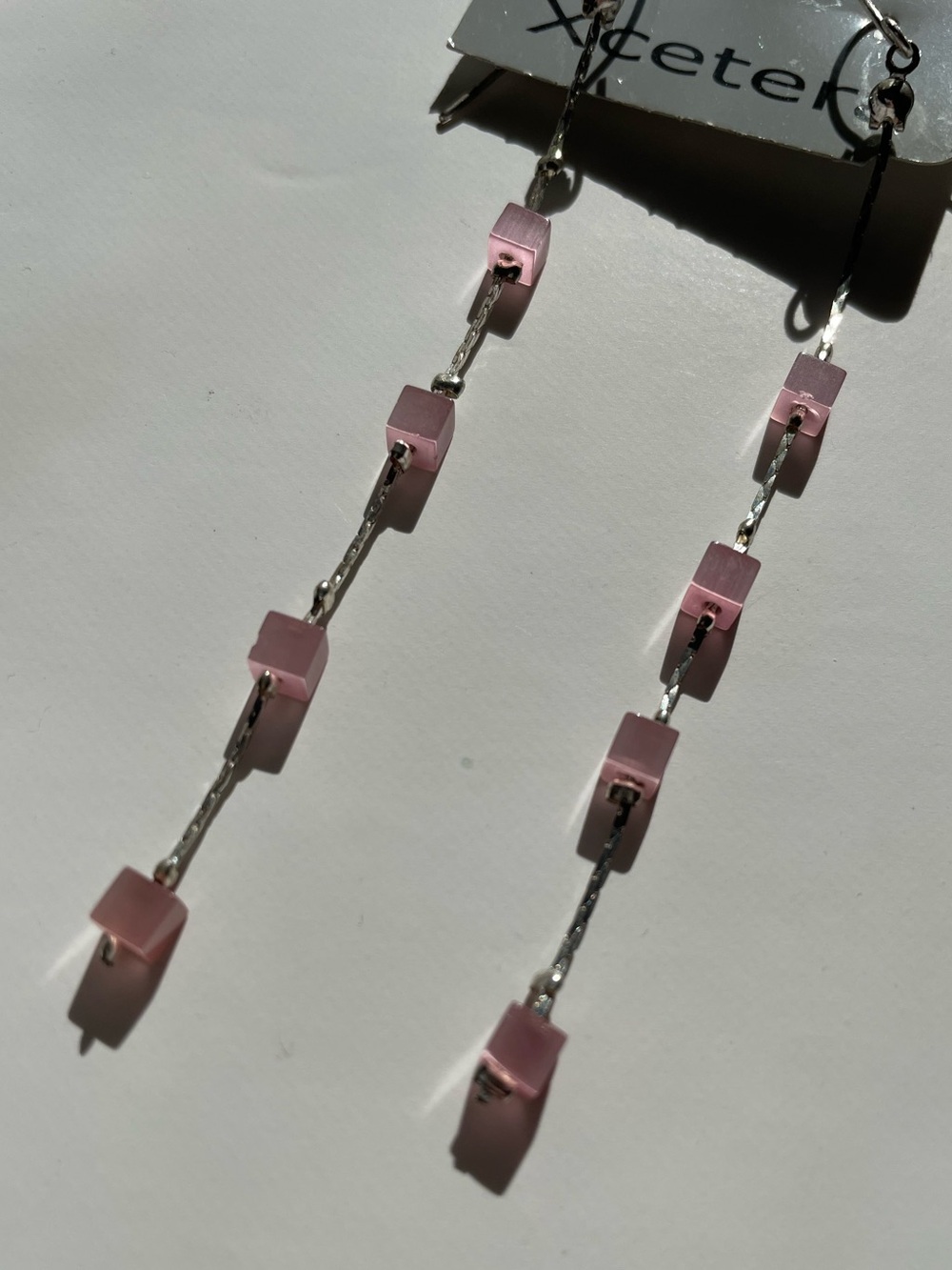 Y2K Vintage Xcetera Pink Frosted Glass Cube Drop Earrings NWT